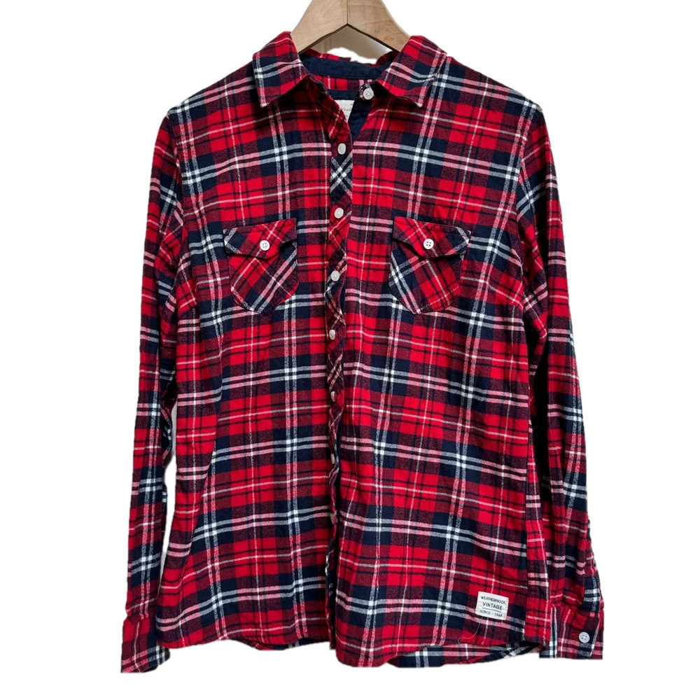 Weatherproof Vintage 100% Cotton Flannel Red Plaid Shirt. Size M